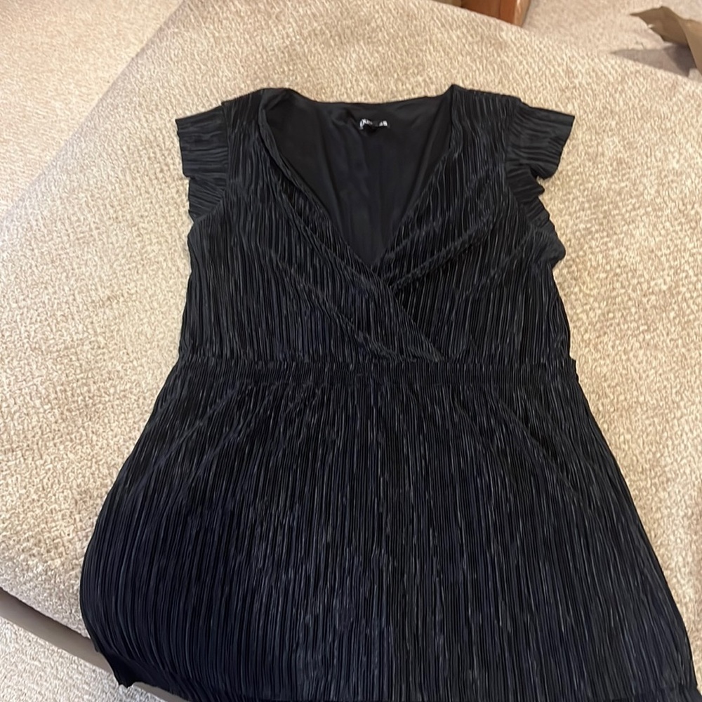 Express pleated romper with skirt overlay